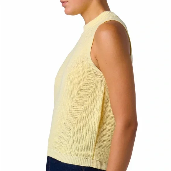 JOE’s Cotton Sweater Tank Top Yellow Sleeveless Crew Neck Anise Flower Preppy - Picture 3 of 9